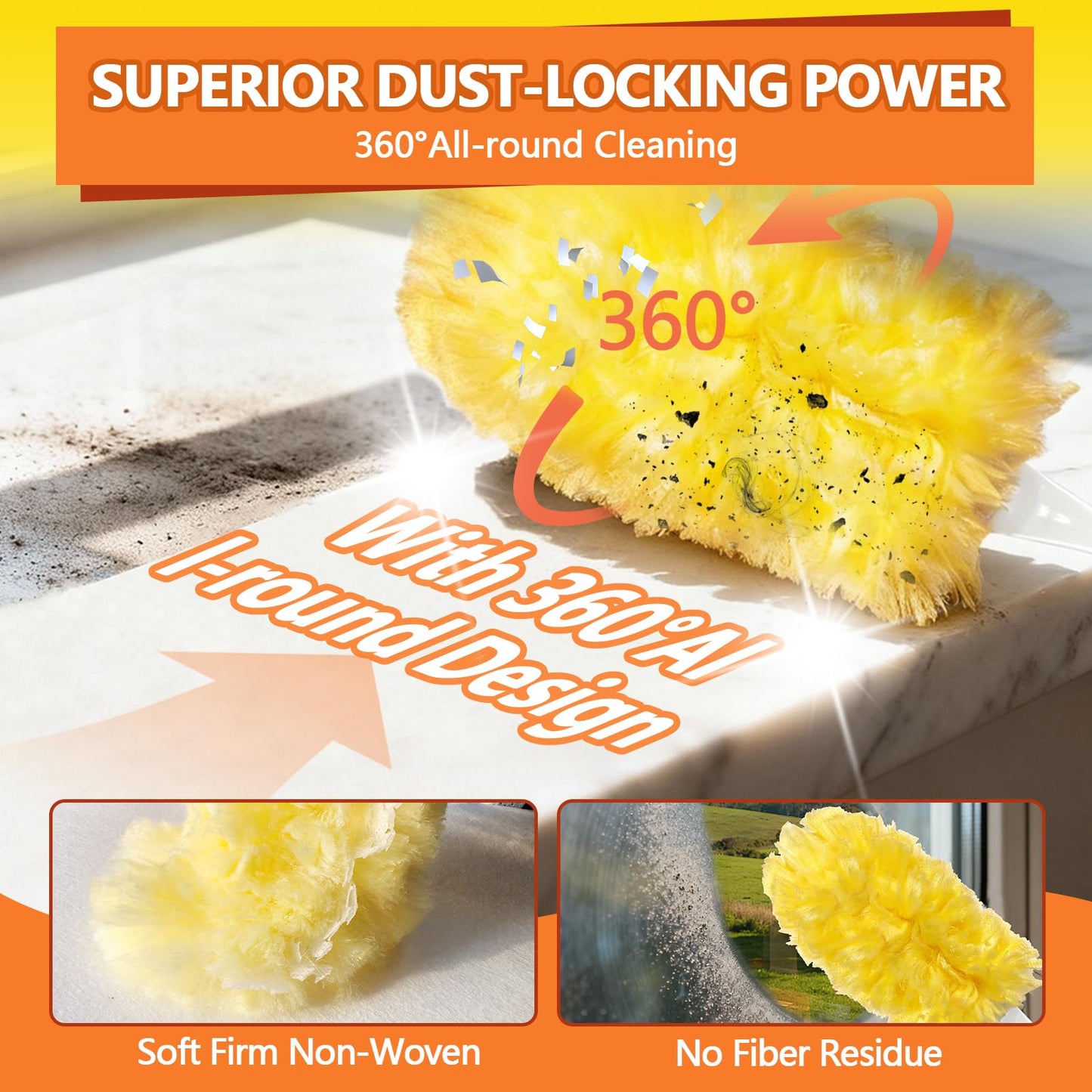 EKACO Heavy Duty Duster Refills for Swiffer Duster (60 Count) | 360° Unscented Disposable Multisurface Dusters with 1 Handle- for Home, Blinds, Fans & Corners, Yellow