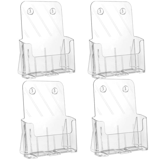 KTRIO Acrylic Brochure Holder 8.5 x 11 inch, Plastic Clear Literature Holders Rack Card Display Trifold Brochures Stand, Stands for Flyer, Pamphlet, Magazine, Booklet, Desk & Wall Mount, 4 Pack
