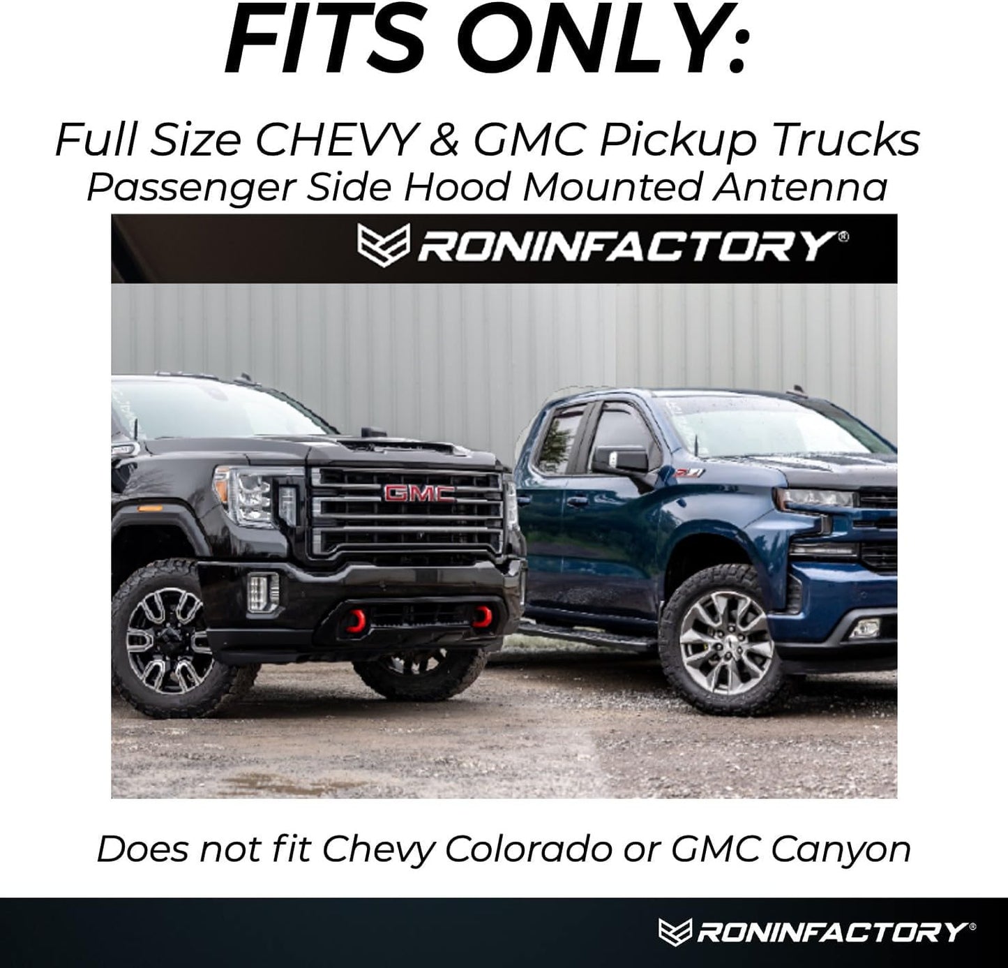 RONIN FACTORY Bullet Antenna Chevy Silverado & GMC Sierra Trucks - 50 Cal Accessories - Anti Theft - Carwash Safe - Short Replacement Antenna for Truck (SmartLock)