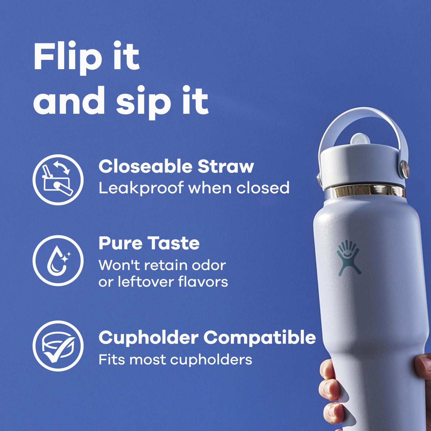 Hydro Flask Travel Water Bottle - Insulated Stainless Steel - Wide Straw Lid, Non Spill, Leakproof in 32 Oz Indigo Blue