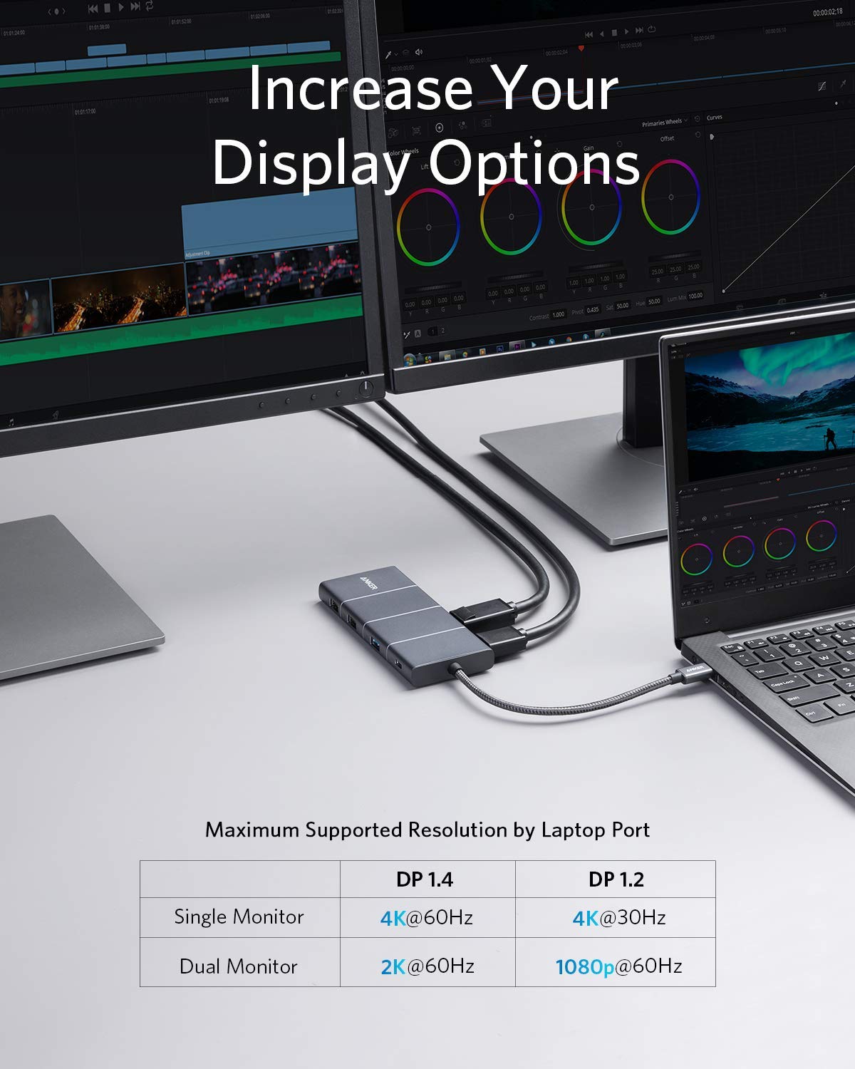 Anker USB C Hub, 11-in-1 Docking Station with 4K@60Hz HDMI and DP, 100W Power Delivery, USB-C and 3 USB-A Data Ports, 1 Gbps Ethernet, 3.5mm Audio, microSD and SD Card Reader