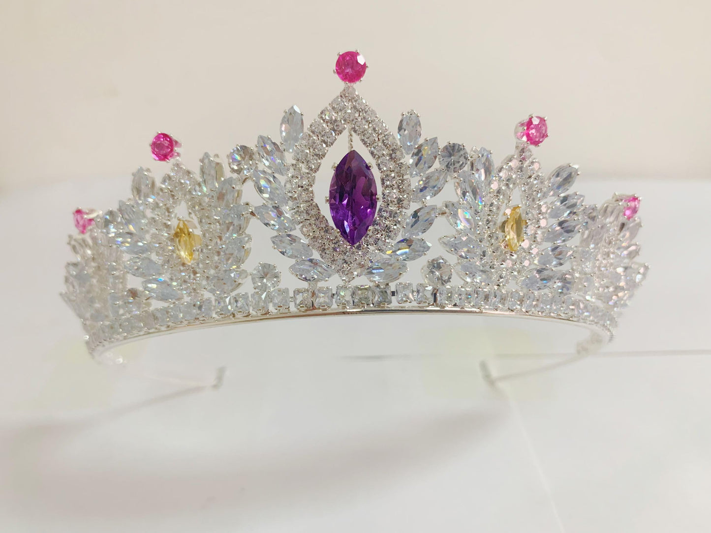 ZECAA Crystal Tiara Crown Headband Princess Elegant Crown With Natural Amethyst Citrine Pink Topaz Gemstone Women Lady Bridal Wedding Prom Birthday Party Girl Gift
