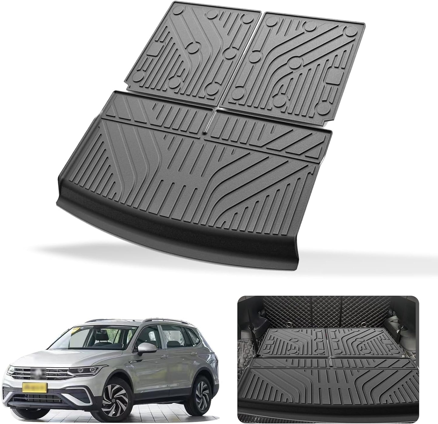 Actkill Cargo Mat & Backrest Mats Compatible with Volkswagen VW Tiguan 2018-2024 7 Seats(Not fit 5 Seats) - Black TPE All Weather Waterproof Rear Cargo Liner Rear Trunk Liner Back Seat Cover Protector