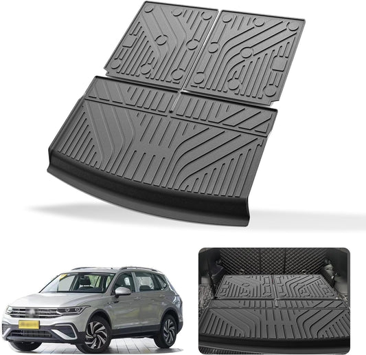 Actkill Cargo Mat & Backrest Mats Compatible with Volkswagen VW Tiguan 2018-2024 7 Seats(Not fit 5 Seats) - Black TPE All Weather Waterproof Rear Cargo Liner Rear Trunk Liner Back Seat Cover Protector