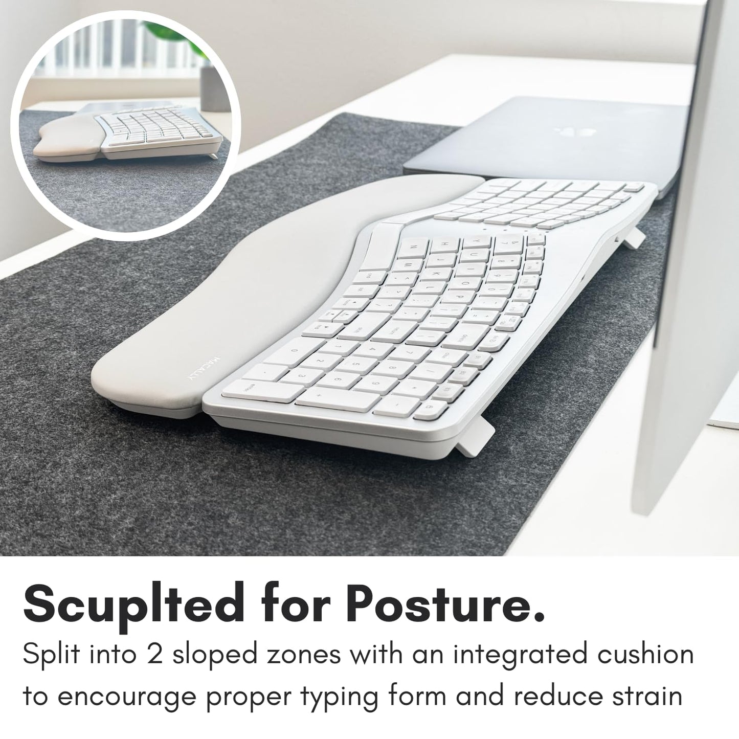 Macally Backlit Bluetooth Ergonomic Keyboard for Mac - Sculpted for Comfort - Wireless Ergonomic Keyboard (100-Key MacOS Layout) - Rechargeable Split Ergo Keyboard - MacBook, iMac, iPad, iPhone