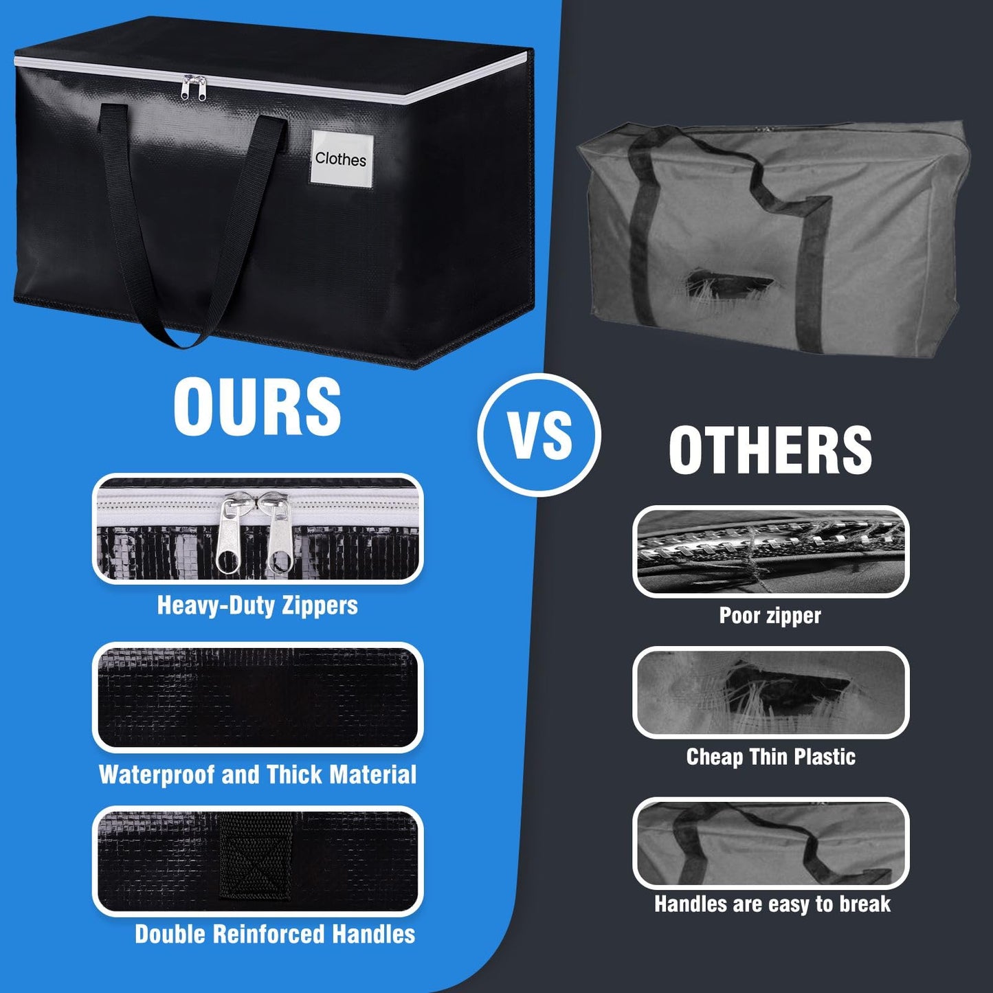 BlissTotes Moving Bags, Heavy Duty Moving Boxes with Zippers Top and Sturdy Handles, Storage Bags for Space Saving and Packing, Collapsible Moving Supplies, Storage Totes (93L, 8-Pack, Black)