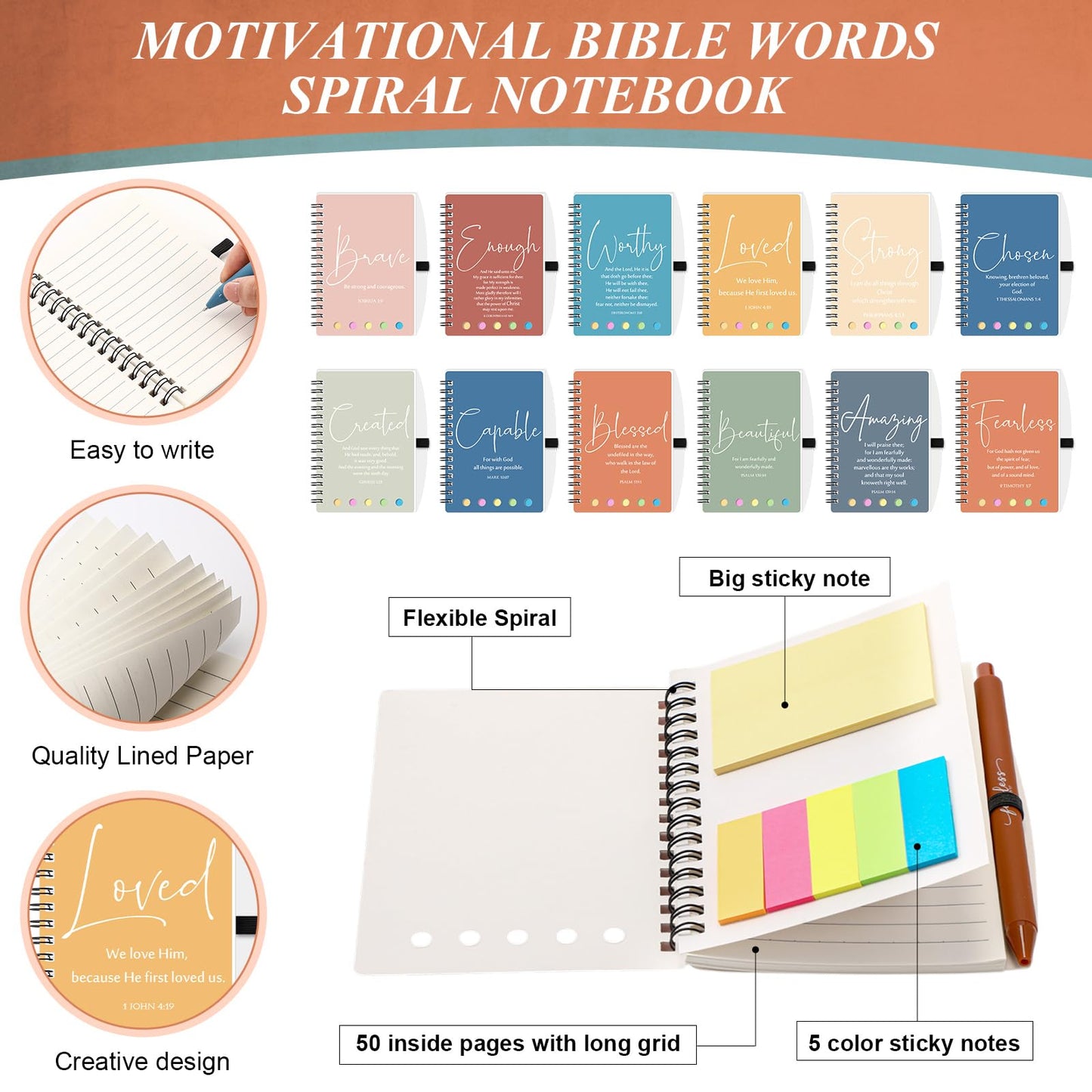 Kosiz 36 Sets/72 Pcs Christian Fathers Day Birthday Gifts Bulk Inspirational Prayer Journal Christian Scripture Notebook and Bible Pen Religious Church Gift for Women Men Pastor (Classic,Morandi)