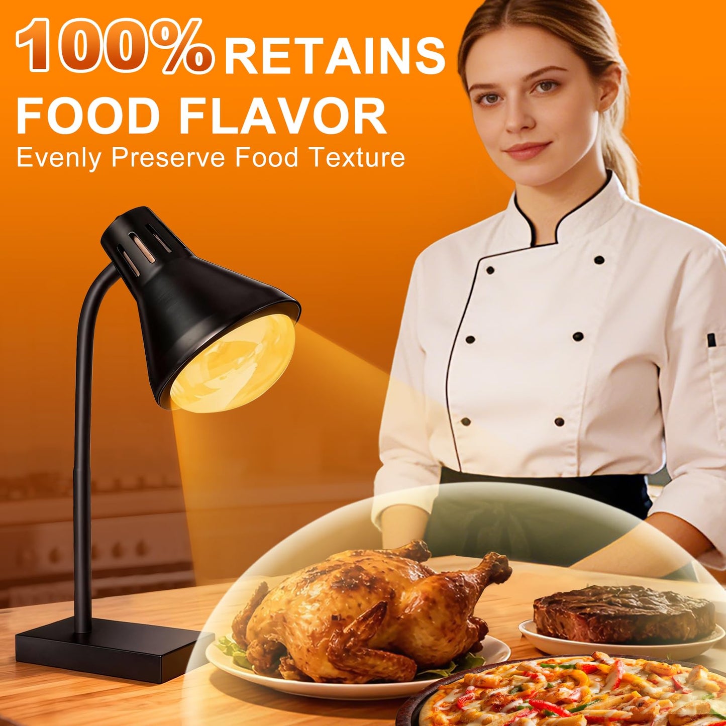 Food Heat Lamp [3S Fast & Uniform Heating] [Compact Design] Commercial Food Warmer Light, 250W Heat Lamp for Food, Warming Lamp for Parties, Buffet, Restaurant, Kitchen, Home Use (Black)