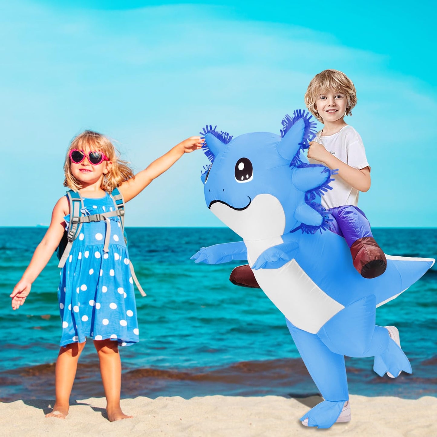 Stegosaurus Inflatable Axolotl Costume for Kids Halloween Costumes Kid Blow Up Costume Ride on Axolotl Costumes for Boys Girls Cosplay Party