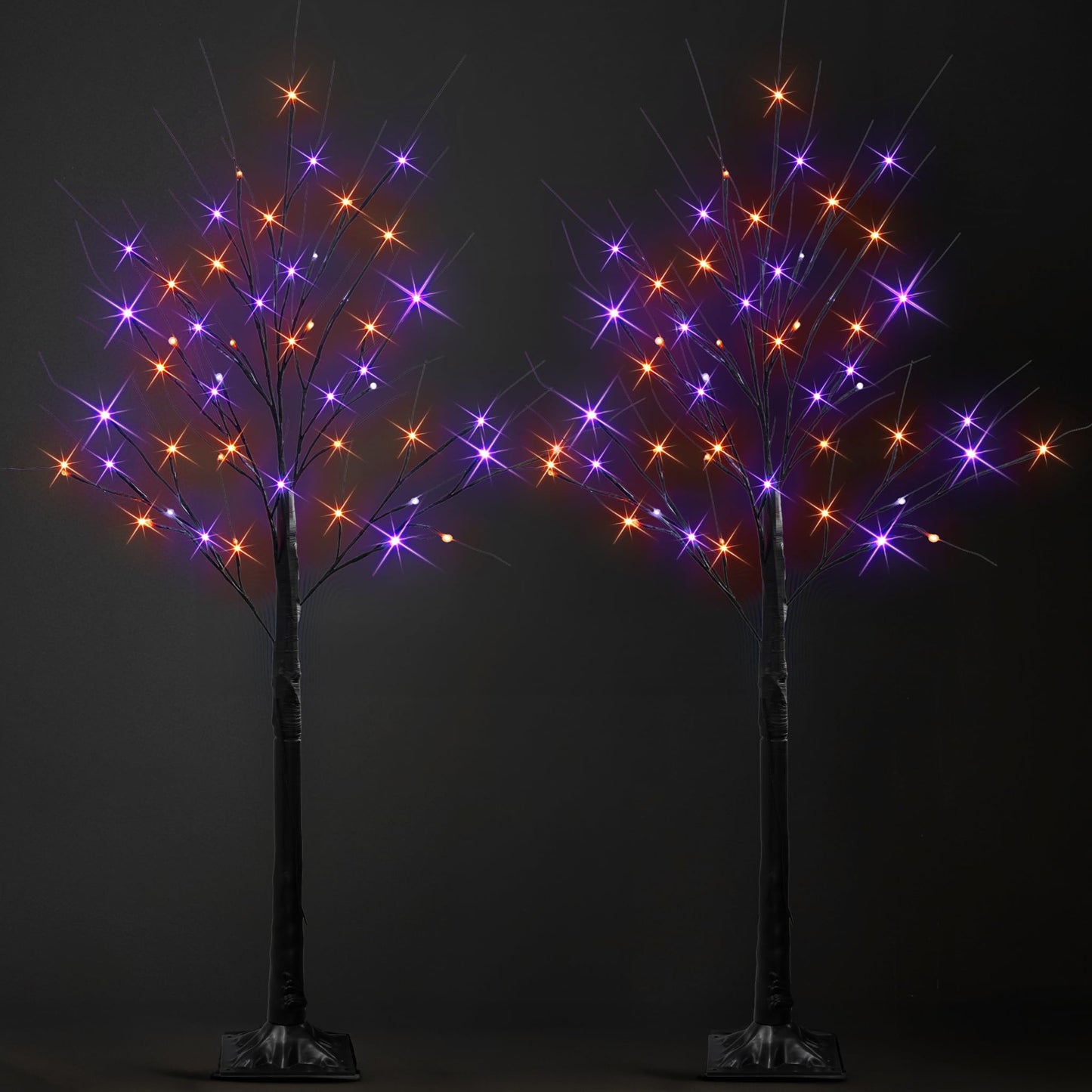 Dazzle Bright 2 Pack 4FT Halloween Lighted Up Birch Tree, Total 96 LED Purple and Orange Fairy Lights with Timer, Waterproof for Indoor Outdoor Home Party Halloween Decoration
