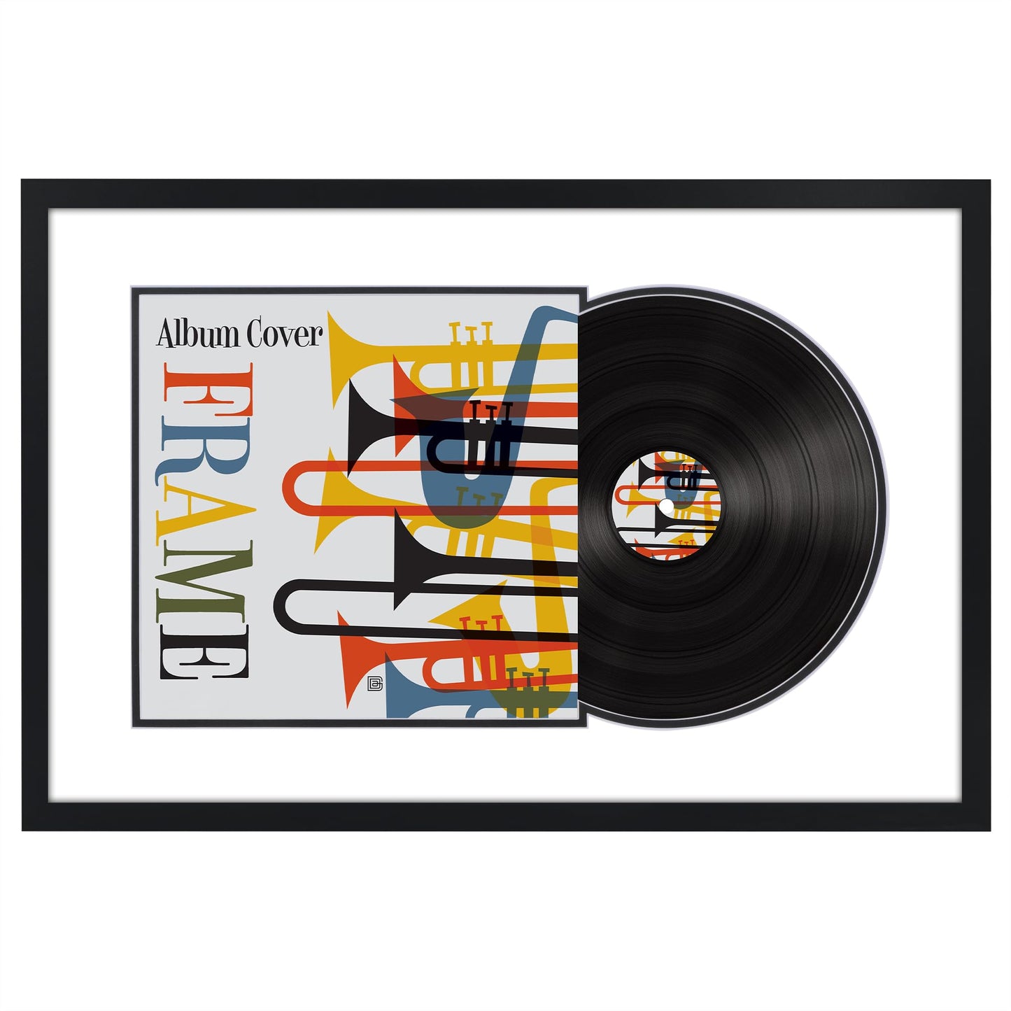 Americanflat 25x16.5 Record Album Frame with Shatter-Resistant Glass - Use as 12.5x12.5 Album Cover Frame with Mat - Brooklyn Portrait Collection - Engineered Wood Square Frames for Wall - Black