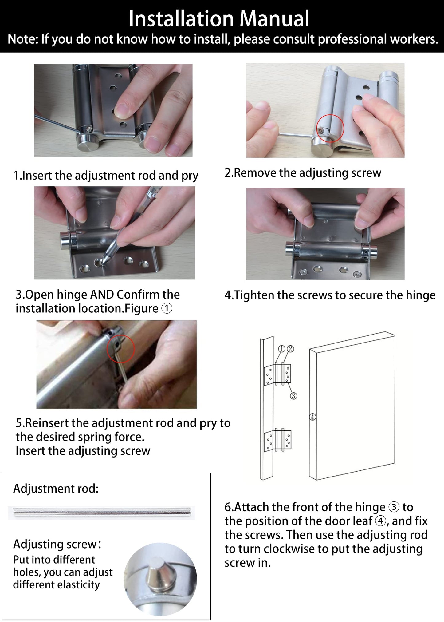 3" Double Action Spring Hinges, Self Closing Door Hinges for Saloon Cafe Pub Swinging Doors, 201 Stainless Steel, Including Pins and Screws, 4-Pack
