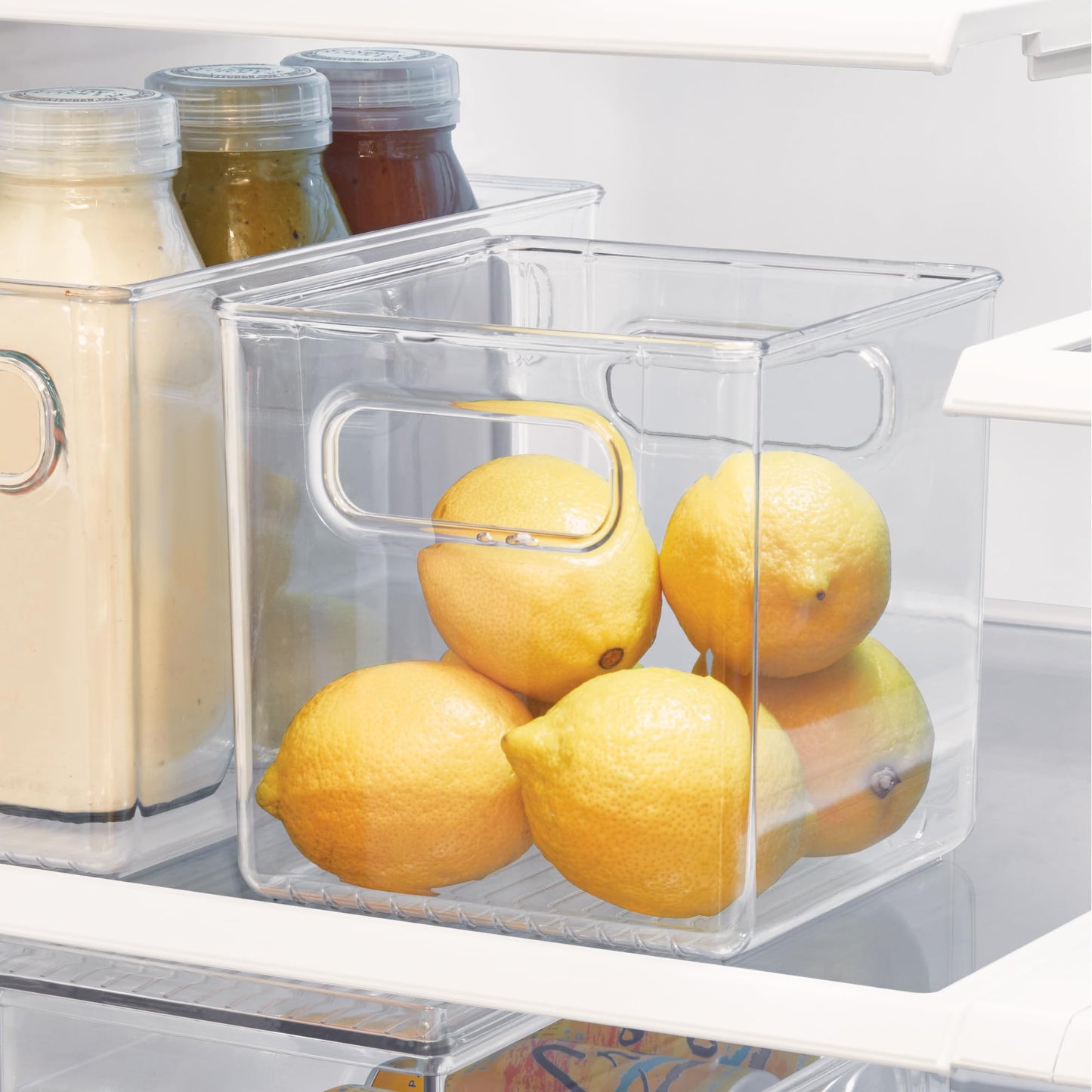 iDesign Storage Bin with Handles - Cube Organizer Bin for Pantry, Set of 4, Clear, Made in USA
