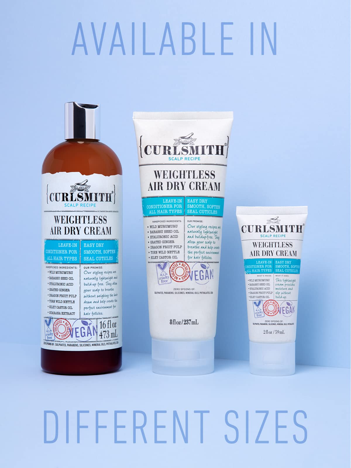 Curlsmith - Weightless Air Dry Cream - Vegan Leave-In Conditioner for Any Hair Type, Smooths Hair (16 fl oz)