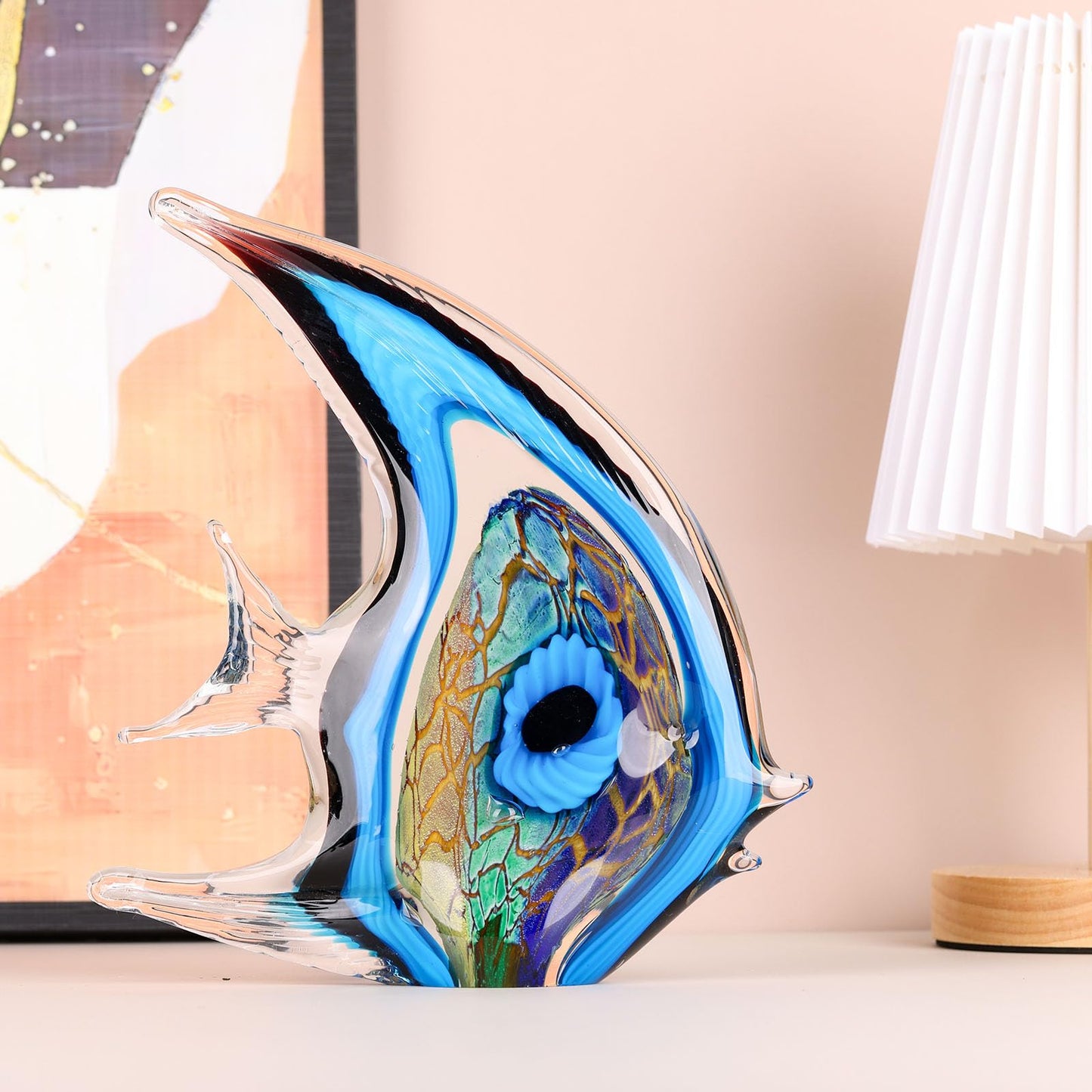 XMGZQ Hand Blown Blue Glass Fish Figurines for Home Decor Accent,Sea Glass Art Paperweights,Tropical Fish Collectables Ornaments,Sea Animal Sculptures for Coastal Beach Room Decor,Coffee Table