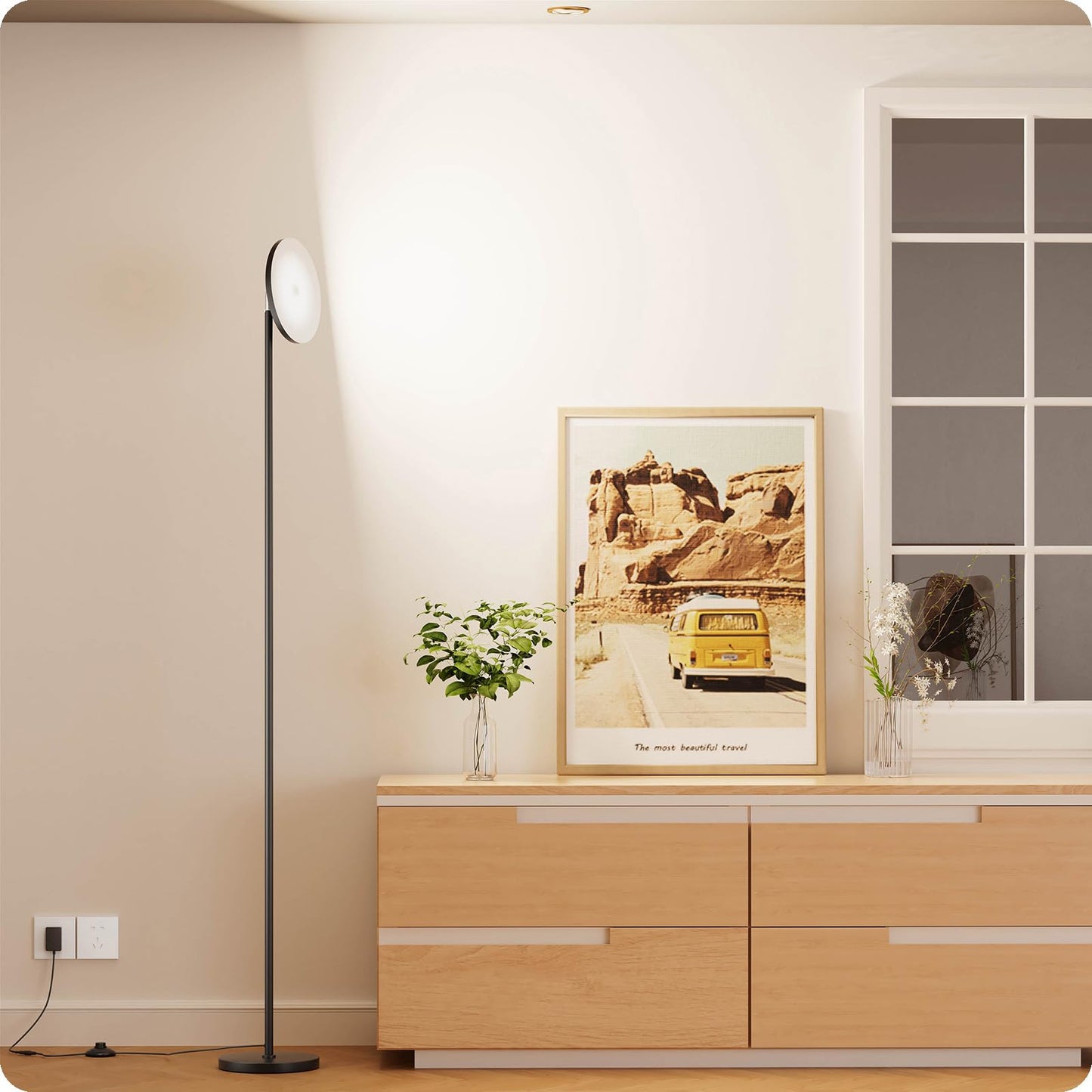 Dimmable Floor Lamp with Remote，Floor Lamps for Living Room Bedroom Office，Adjustable Brightness (10%-100%)and Color Temperature (3000k- 6000k )，Standing Lamp Tall Lamp with Foot Switch (black)