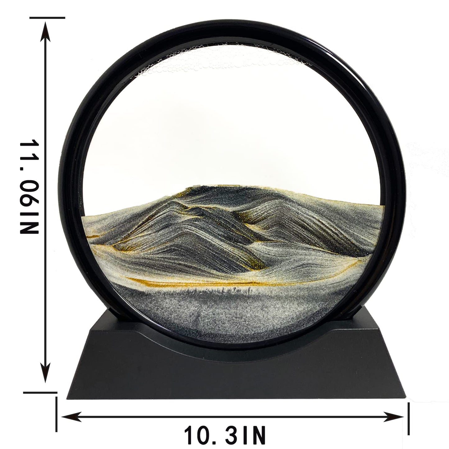 SANDCLE Moving Sand Art Liquid Motion - Moving Sand Art Picture Decor 3D Deep Sea Sandscape, Round Glass Frame Display Flowing Sand Relaxing Toy for Desktop Home Office Work Decoration(Black, 12")