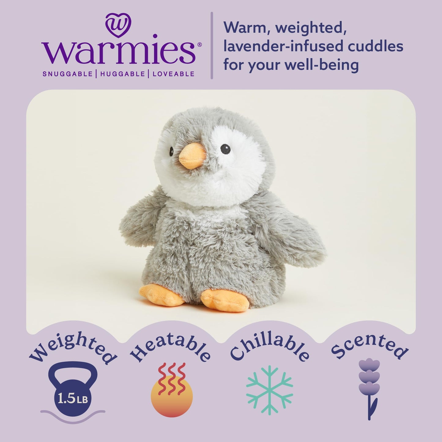 warmies Penguin Microwavable, Hot or Cold for Cool Relaxation and Warm Relief, Lavender Scented Cozy Plush Animal