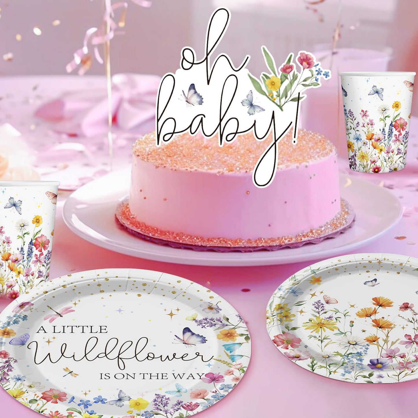 Wildflower Baby Shower Decorations for Girl, All-in-One Set A Wildflower is on the Way Baby Shower Decor, Balloon arch Cake Topper Tableware Balloon Box Backdrop Sash Corsage, Etc