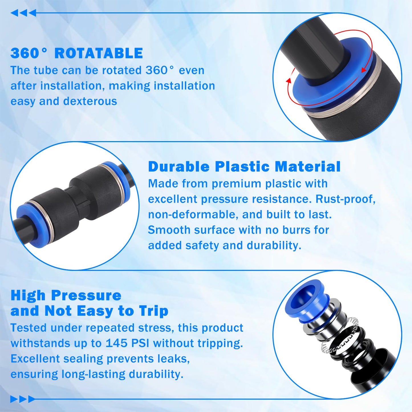 XaXmTee 123 Pcs Quick Connect Air Line Fittings Kit Pneumatic Push Lock Air Fittings 1/8",1/4",3/8",1/2" Push to Connect & NPT Thread Air Hose Fittings Quick Release Airline Fitting Kit