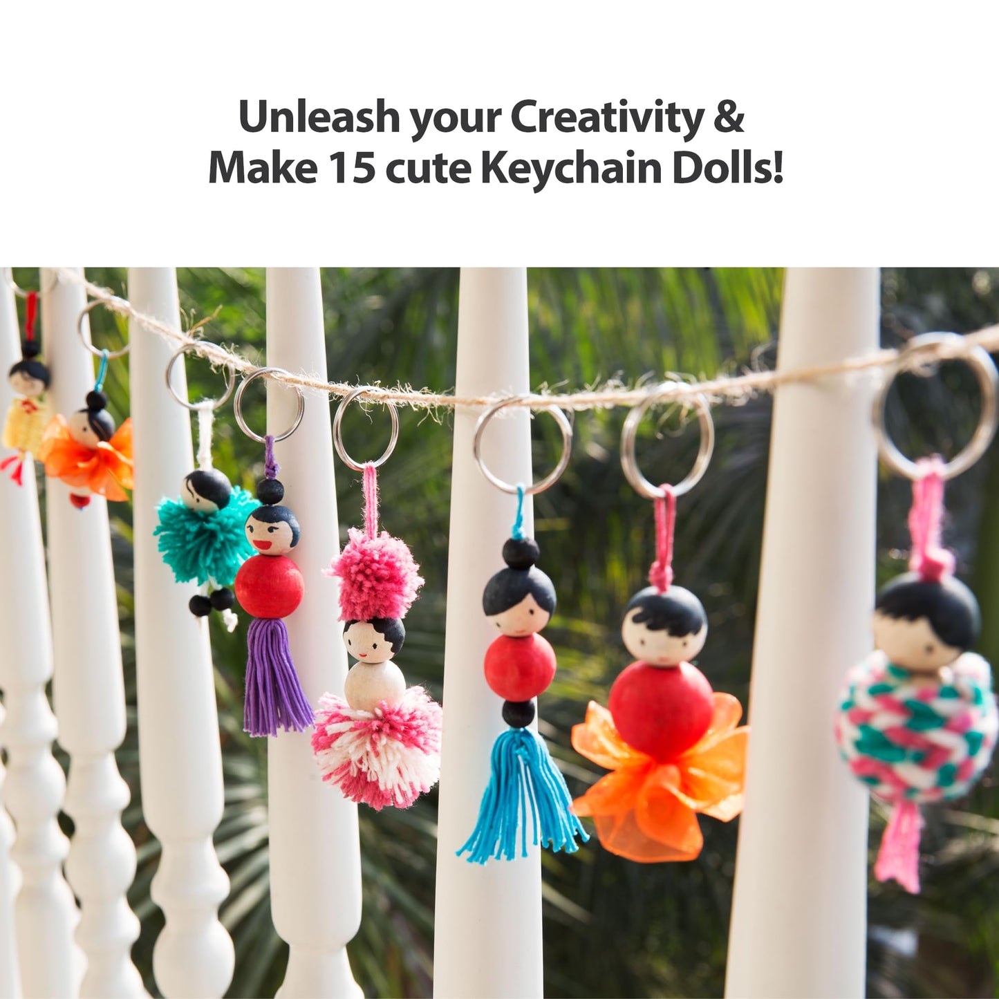Chalk and Chuckles Keychain Dolls Craft Kit – DIY Pom Pom & Tassel Keychains for Kids Ages 6-12
