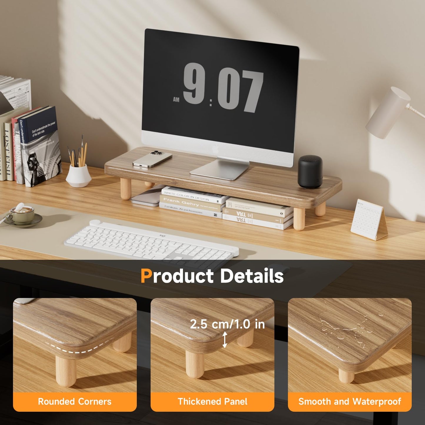 NestNeat Monitor Stand Riser, 24 Inch Wood Desk Organizer with Monitor Stand & Storage Computer Monitor and Laptop Riser Multifunctional Laptop Stand Desk Organizer for Office Home Screen/Laptop/PC (Light Walnut)