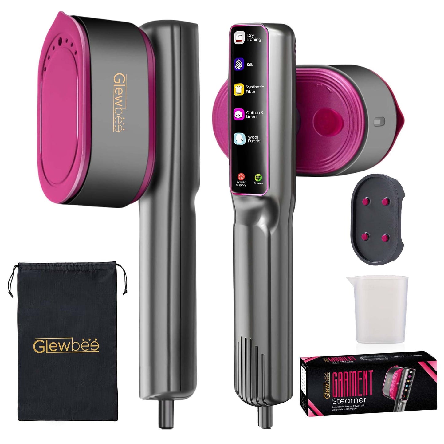 Glewbee Travel Steamer for Clothes, 1200W Portable Steamer & Iron 2 in 1, Handheld Garment Steamer with 10s Fast Heatup, 5 Modes LED Touch Display, Large Ceramic Panel & 110ml Tank for Home and Travel