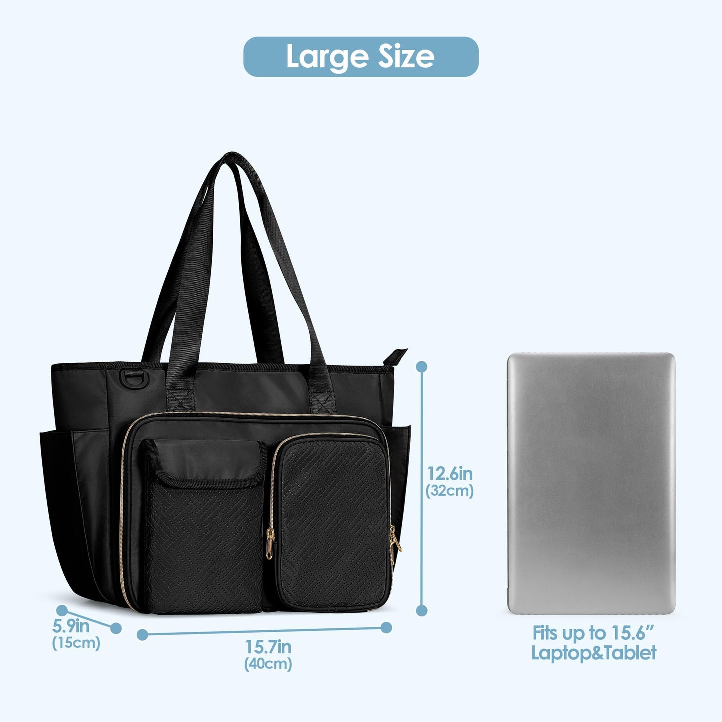 Fasrom Nurse Bag for Work with 15.6 Inches Laptop Sleeve, Medical Bag Tote to Hold Nursing Clinical Essentials for Home Health Nurses, Black(Patent Design, Empty Bag Only)