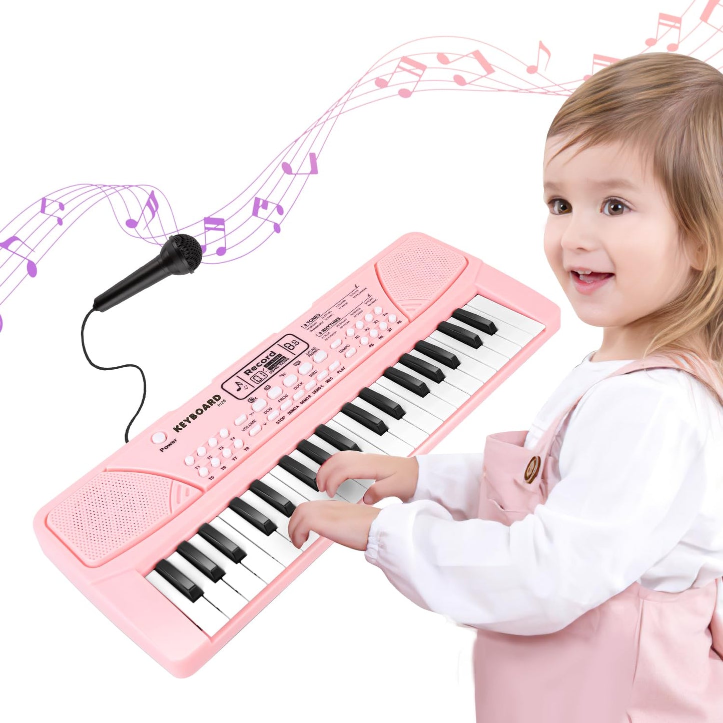 M SANMERSEN Kids Piano Keyboard with Microphone 37 Keys Portable Electronic Keyboards for Beginners Musical Toy for 3/4/5/6/7 Year Old Girls Boys, Pink