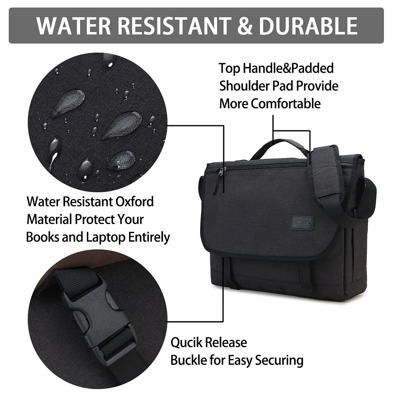 RAVUO Messenger Bag For Men, Water Resistant Lightweight Crossbody Shoulder Bag Fits 15.6 Inch Laptop College Satchel for Work
