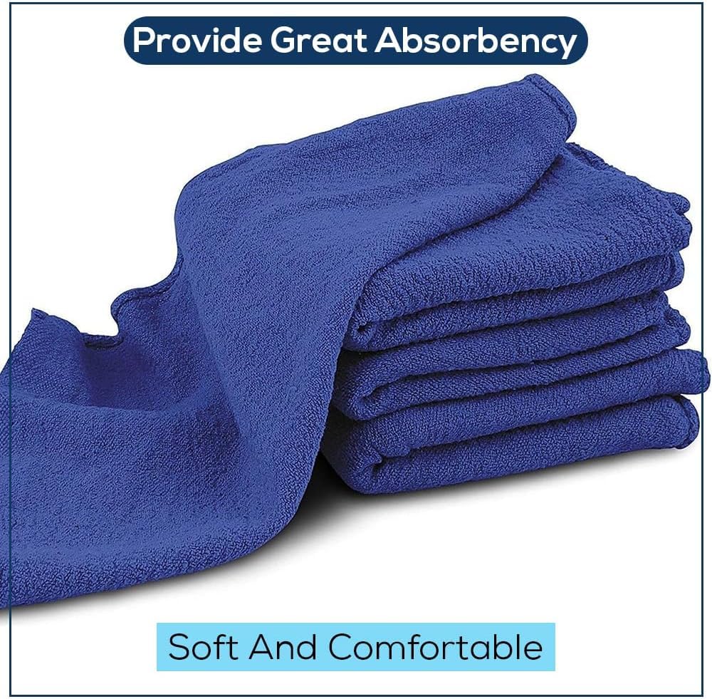 SIMPLI-MAGIC Premium Cotton Shop Towels 14"x12" (125 Pack) – Reusable Cleaning Shop Rags for Automobiles, Industries, Garage and Homes (Blue)