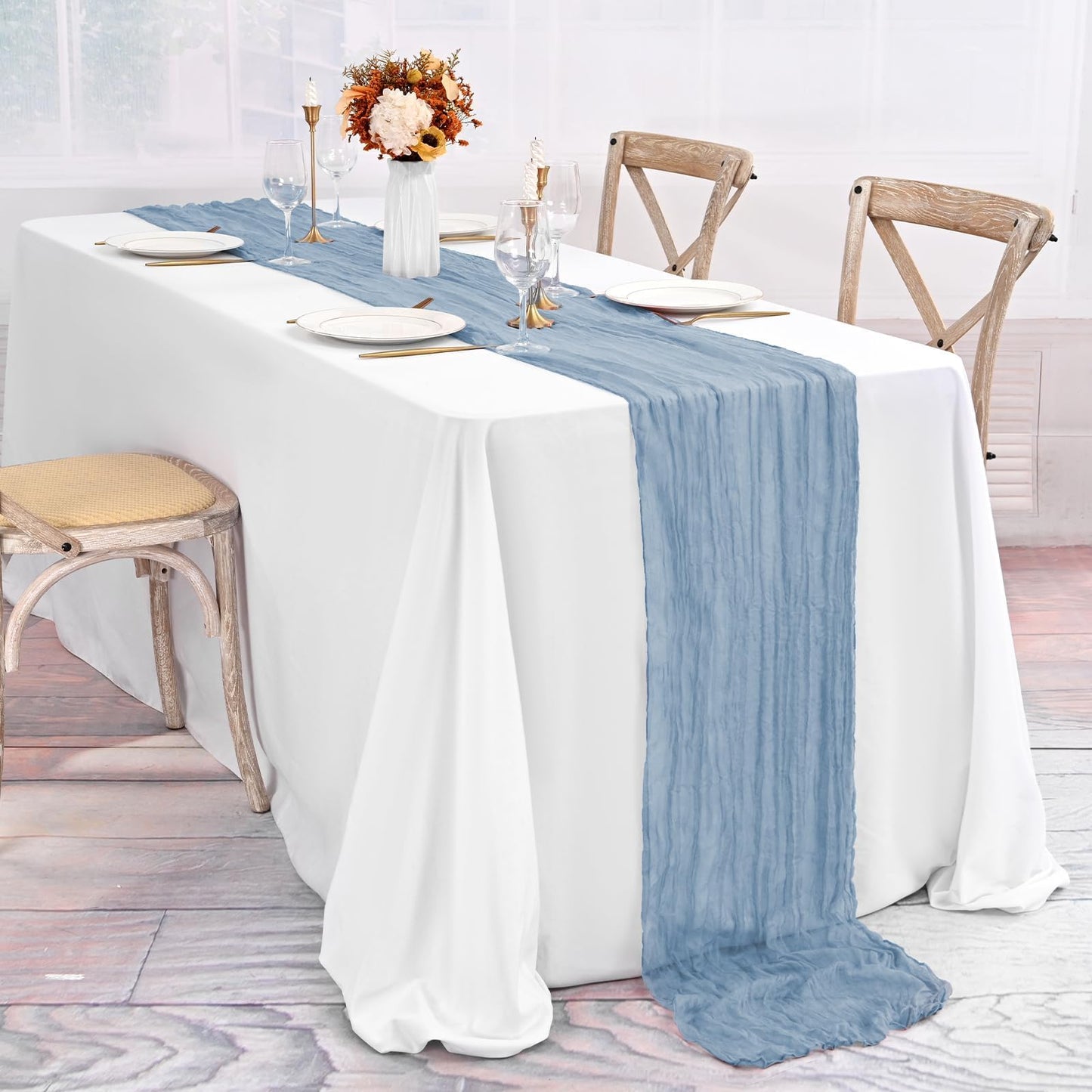 20 Pack Dusty Blue Table Runner 10Ft Cheesecloth Table Runner Boho Gauze Cheese Cloth Table Runners Romantic Long Sheer Fabric Table Runners for Wedding Party Bridal Shower