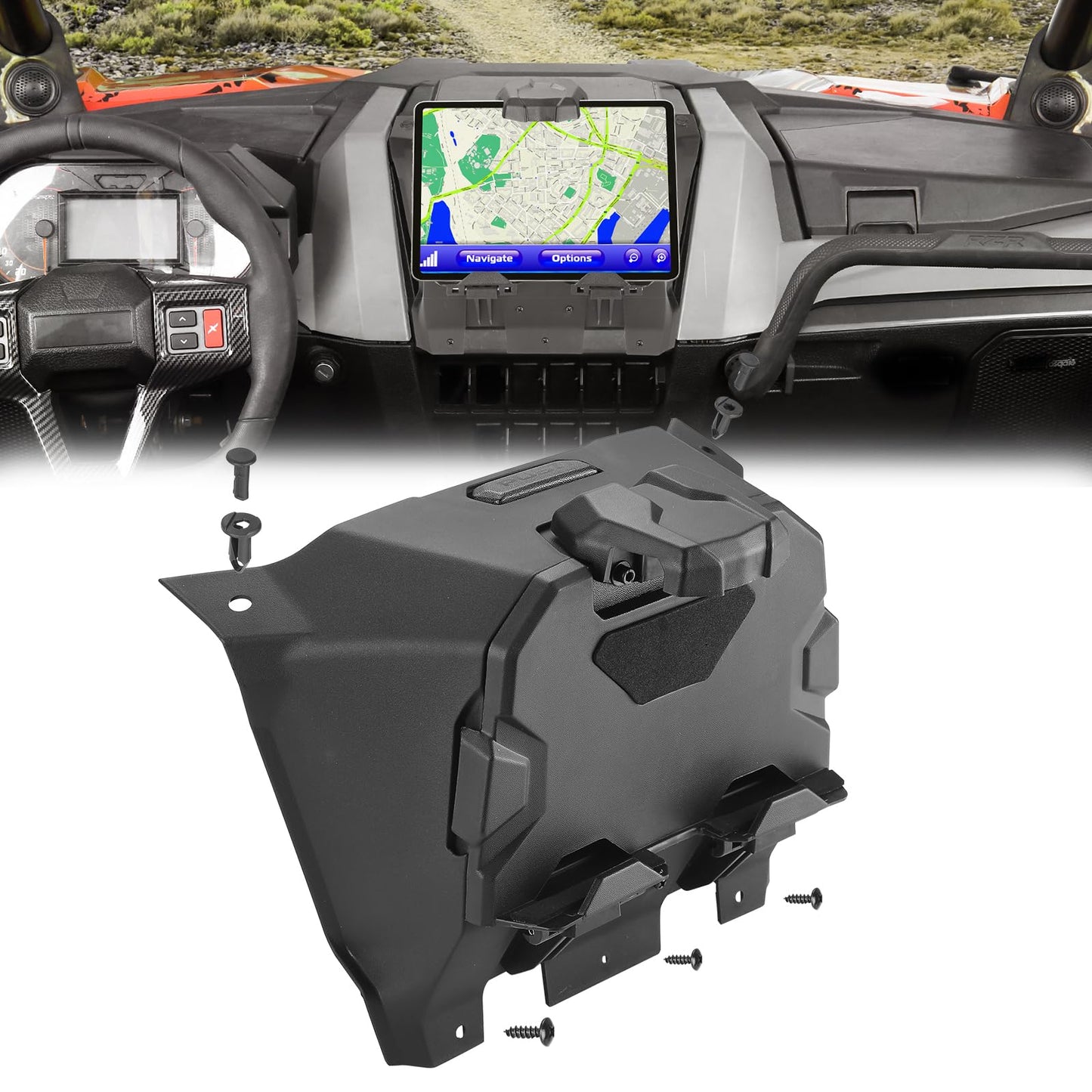KEMIMOTO PRO XP Electronic Device Mounts with Storage Box, UTV Electronic Device Holder GPS Mount Phone Tablet Mount Compatible with Polaris 2020-2024 RZR PRO XP/XP4 2022 2023 2024 RZR PRO R/Turbo R