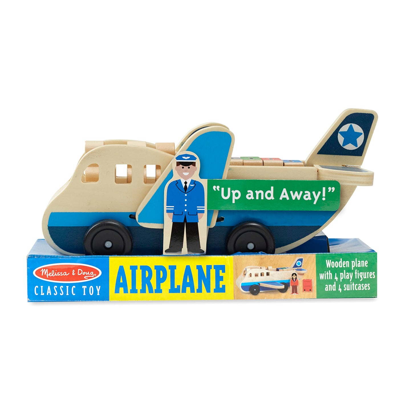 Melissa & Doug Wooden Airplane Play Set with 4 Play Figures and 4 SuitcasesWooden Airplane Toy, Classic Toy for Toddlers for Kids