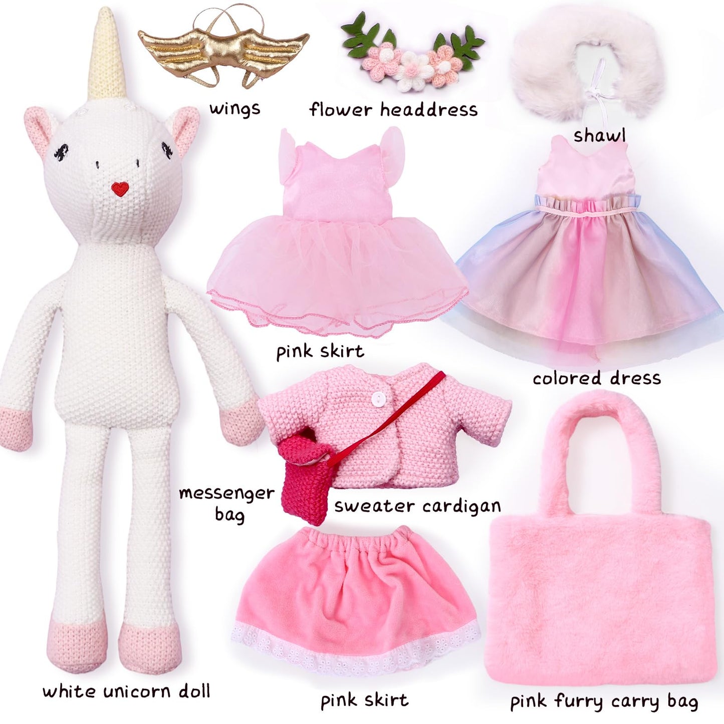 Unicorn Stuffed Animal Furry Bag & Fluffy Dress