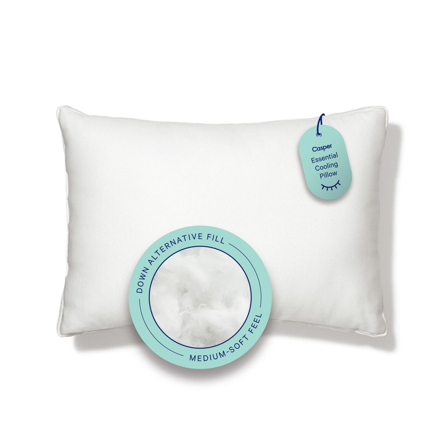 Casper Sleep Essential Cooling Pillow, Standard Size – Cooling Cover, Medium Soft Feel, Down-Alternative Fill, Supports Side, Back & Stomach Sleepers