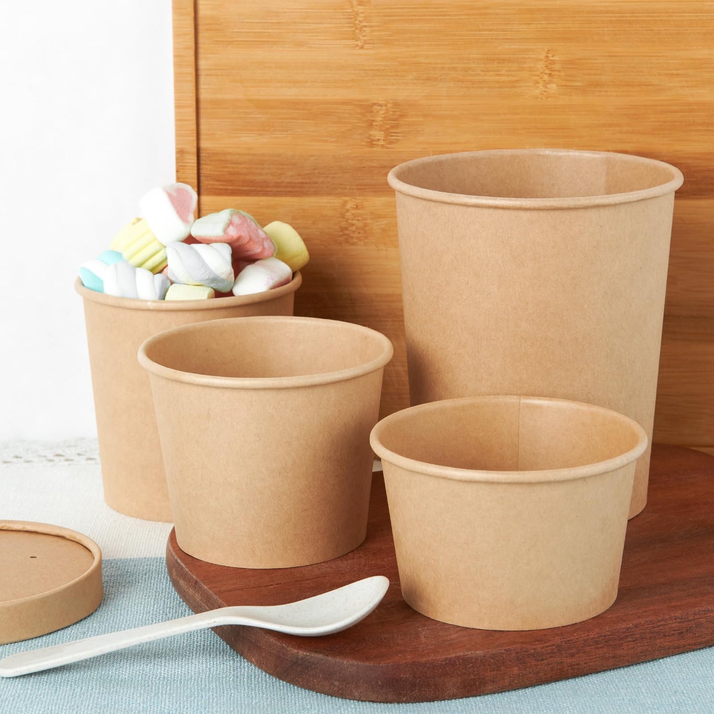 50pack 8oz Paper Soup Containers with Lids, Disposable Kraft Paper Food Cups, Ice Cream Cups, Food Storage with Lids, Microwavable and Freezer Safe, Suitable for Christmas Thanksgiving (Brown)