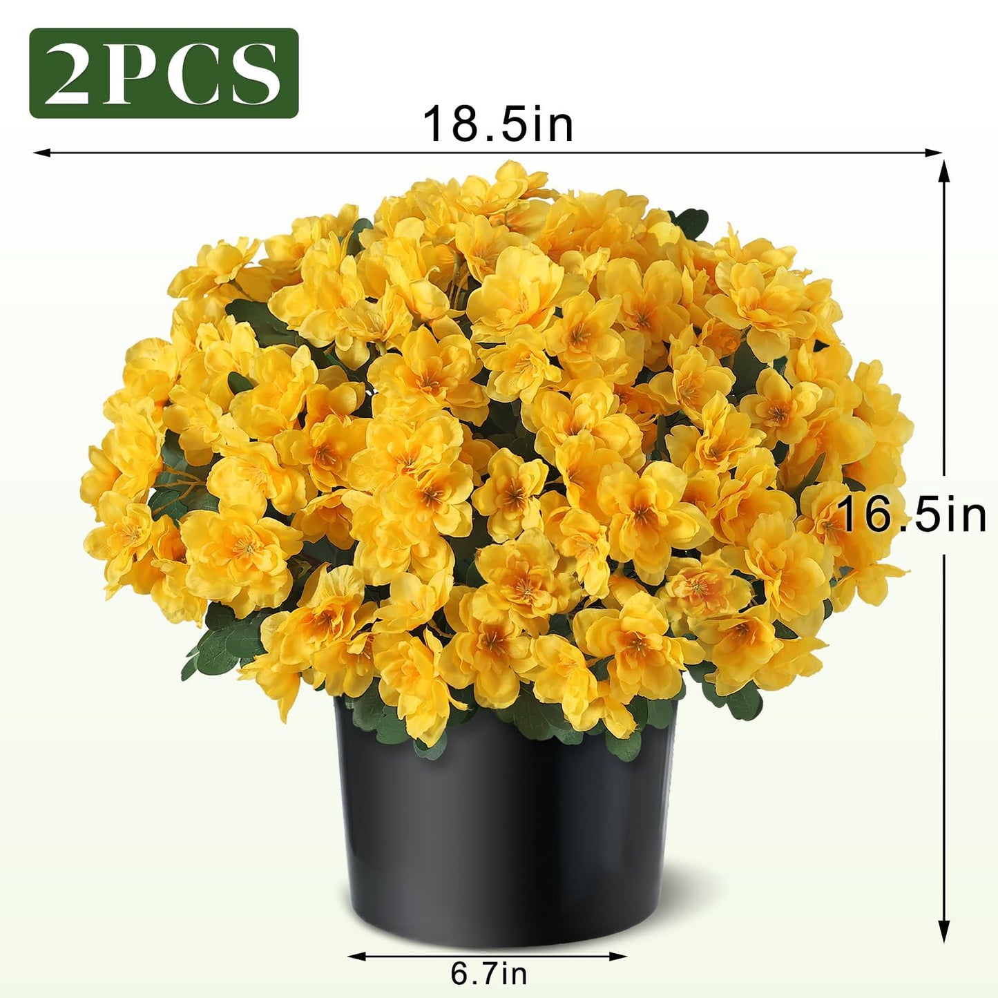YXZZWL Set of 2 Artificial Azalea Flower Topiary Trees - Fake Silk Flower Potted Plants, Sun-Resistant Faux Outdoor Azalea Bushes for Front Door, Garden, Yard, Farmhouse Decor (Yellow)