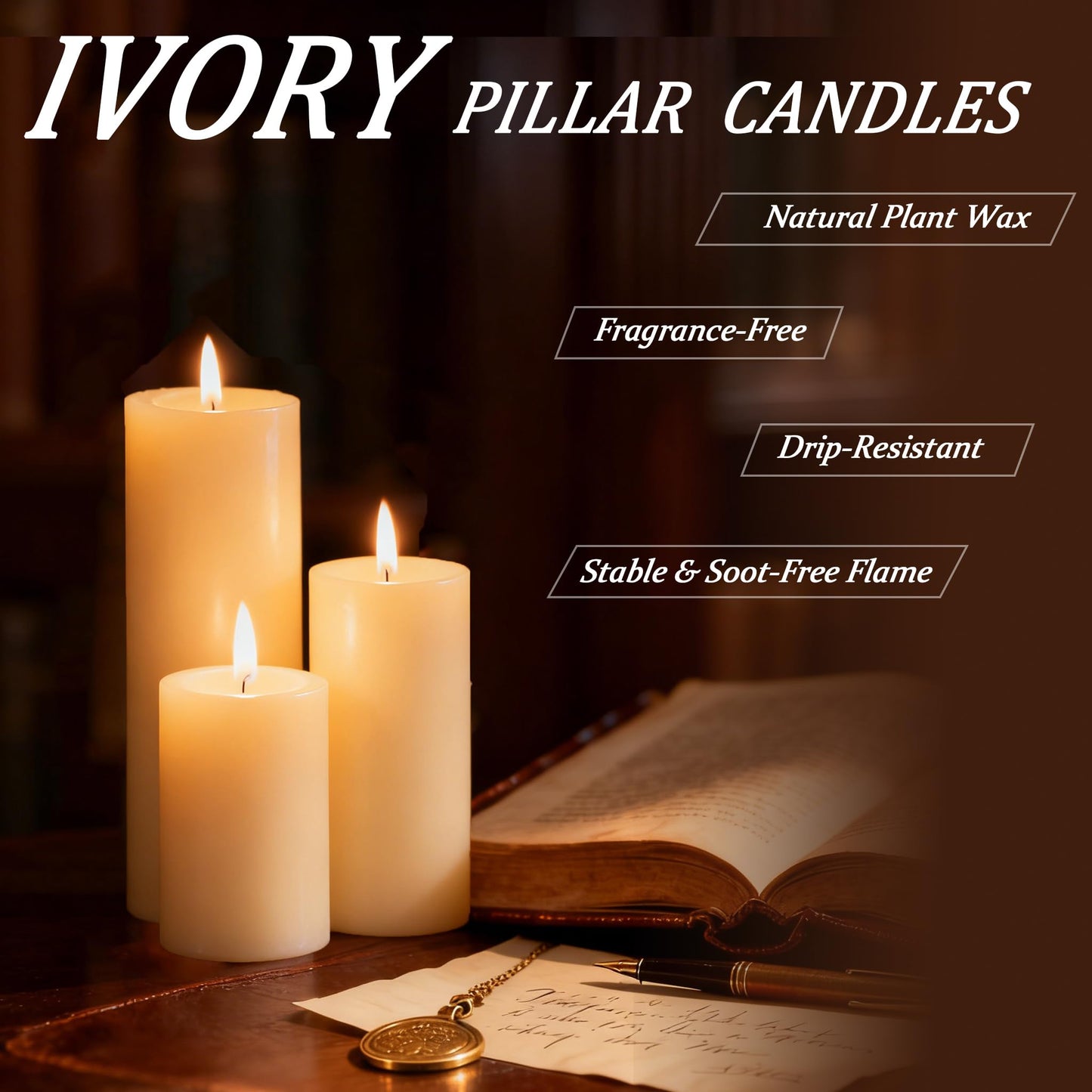 Trxvxo 18 Pcs Ivory Pillar Candles Bulk Set，Hurricane Candles，3 Different Lengths 2 x 3/4/6 Inch (6 Each)，Dripless Unscented Smokeless，Gives You a Better Atmosphere When Organizing an Event Party.