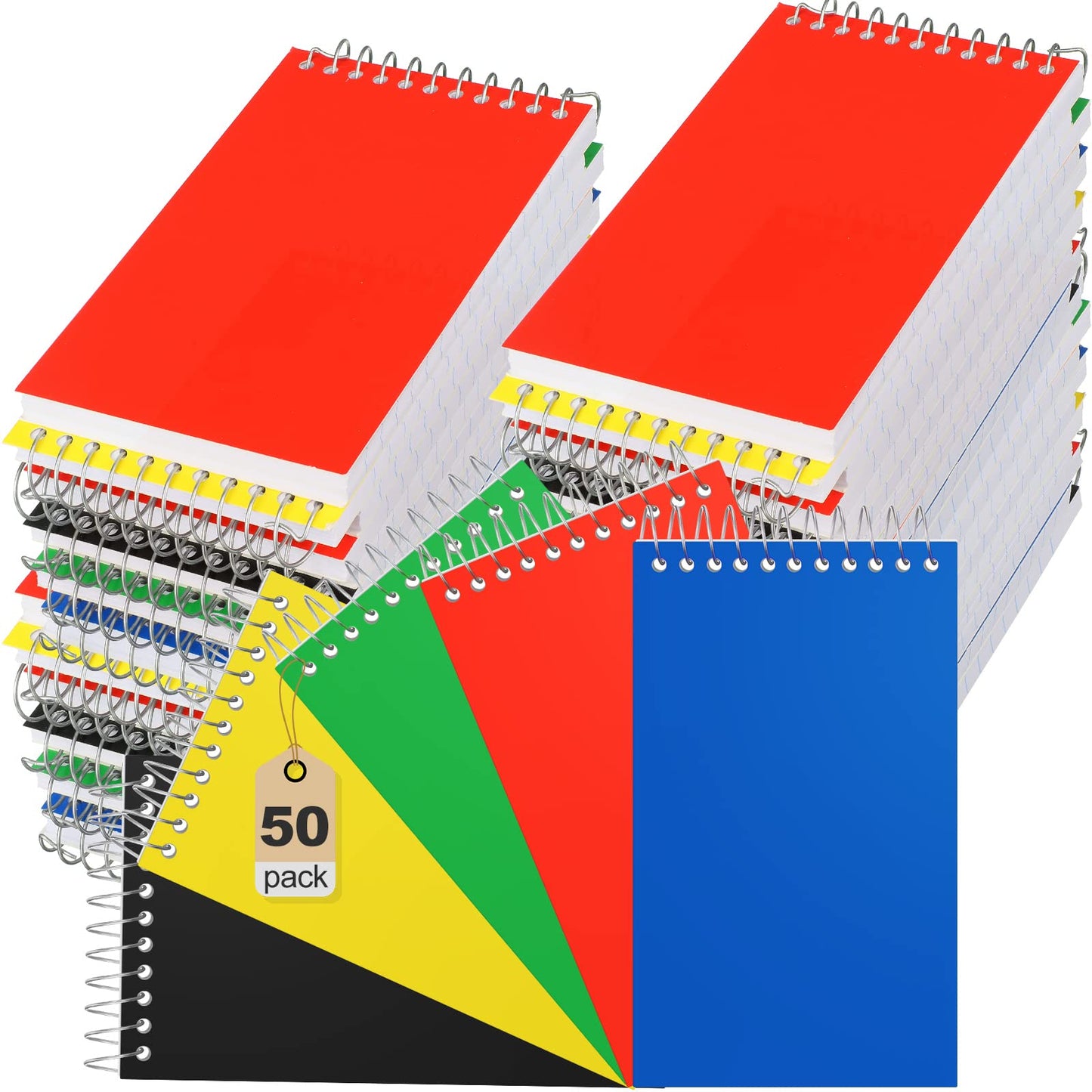 Leelosp Small Spiral Notebooks 3'' x 5'' Mini Memo Notepads Pocket Size Steno Pads with Lined & Wire Bound for End of Year School Gifts Office Nurse Essentials, 75 Sheets/Pad(50 Pcs,Neon)