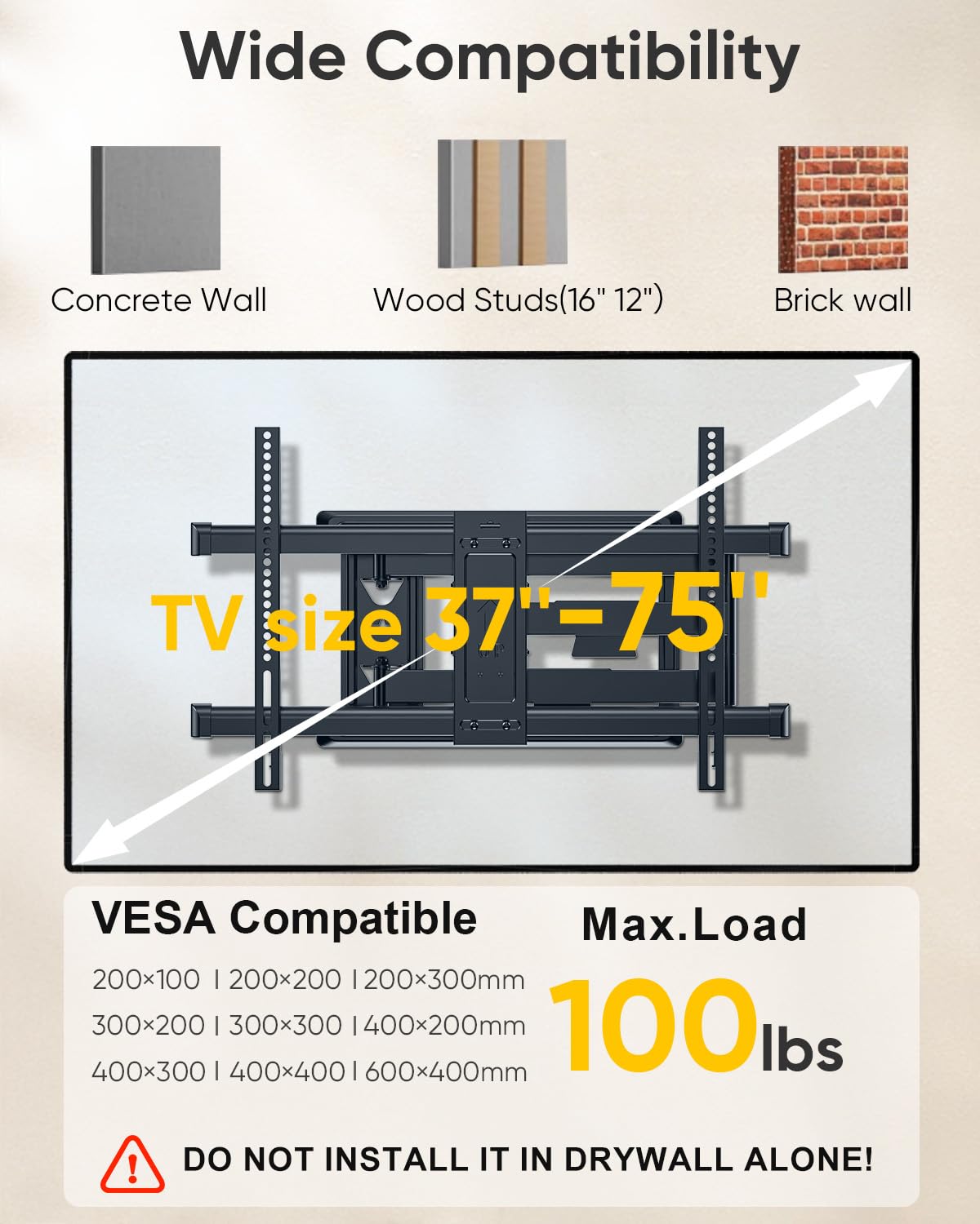FORGING MOUNT Corner TV Mount Long Arm TVs Wall Mount for Most 37-75 Inch Flat Curved TVs, 30 Inch Long Extension TV Mount Swivel, Tilt, Full Motion Articulating Arms Max VESA 600x400mm up to 99lbs