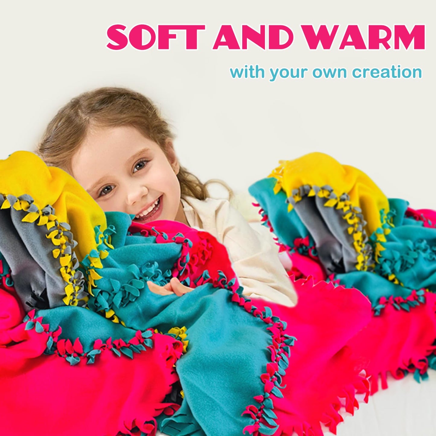 Ferberbears Craft Kits for Kids DIY Knot Quilt Making Big Fleece Blanket no Sewing Sets for Kids 8-12 or Adult Machine Washable