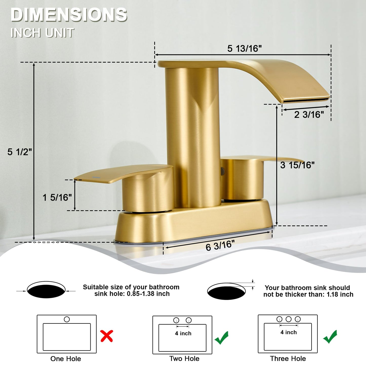 Ultimate Unicorn Bathroom Faucet for Sink Brushed Gold, 4 Inch Bathroom Sink Faucet for 3 Hole or 2 Hole, 2 Handle Waterfall Faucets with Pop up Drain, Centerset Faucets for RV Counter
