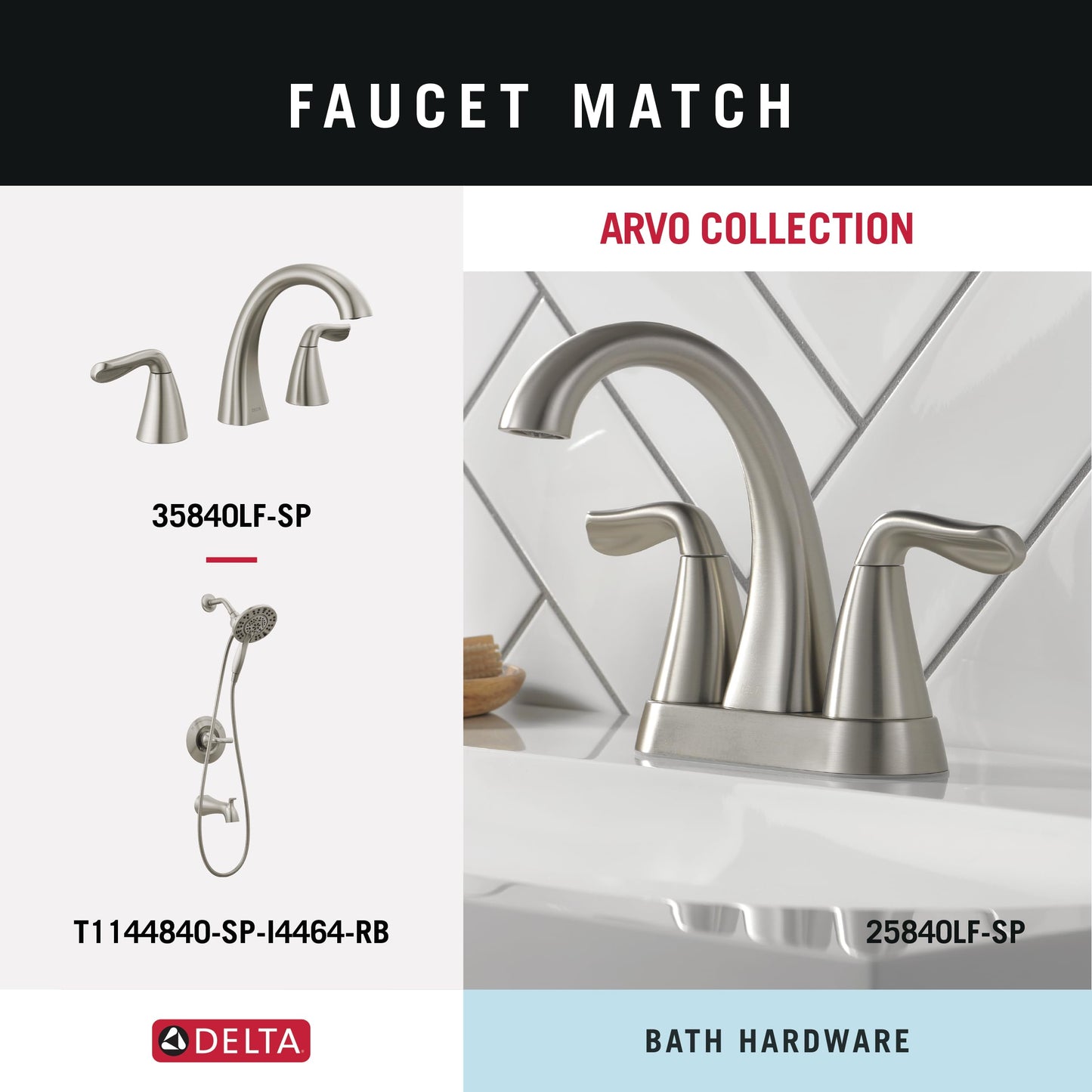 Delta ARV64-DN Arvo 4-Piece Bath Hardware Set 18-in Towel Bar w/ 6-in Extender, Toilet Paper Holder, Towel Ring, Hook, Brushed Nickel