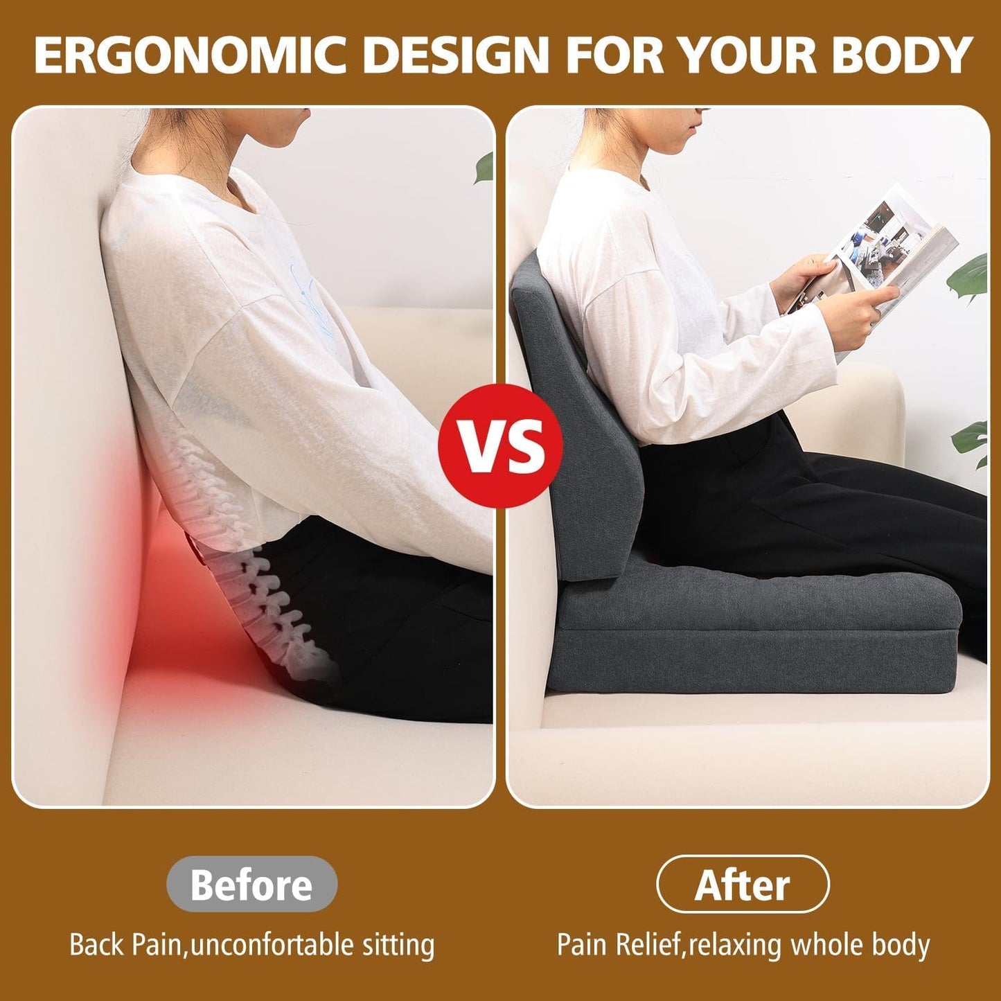 TANYOO Recliner Cushion for Elderly with Lumbar Support Pillow - 20x20x5 Inch Extra Thick Recliner Seat Cushion for Seniors Relief Back Pain and Tailbone Pain from Long Sitting Non-Slip Bottom