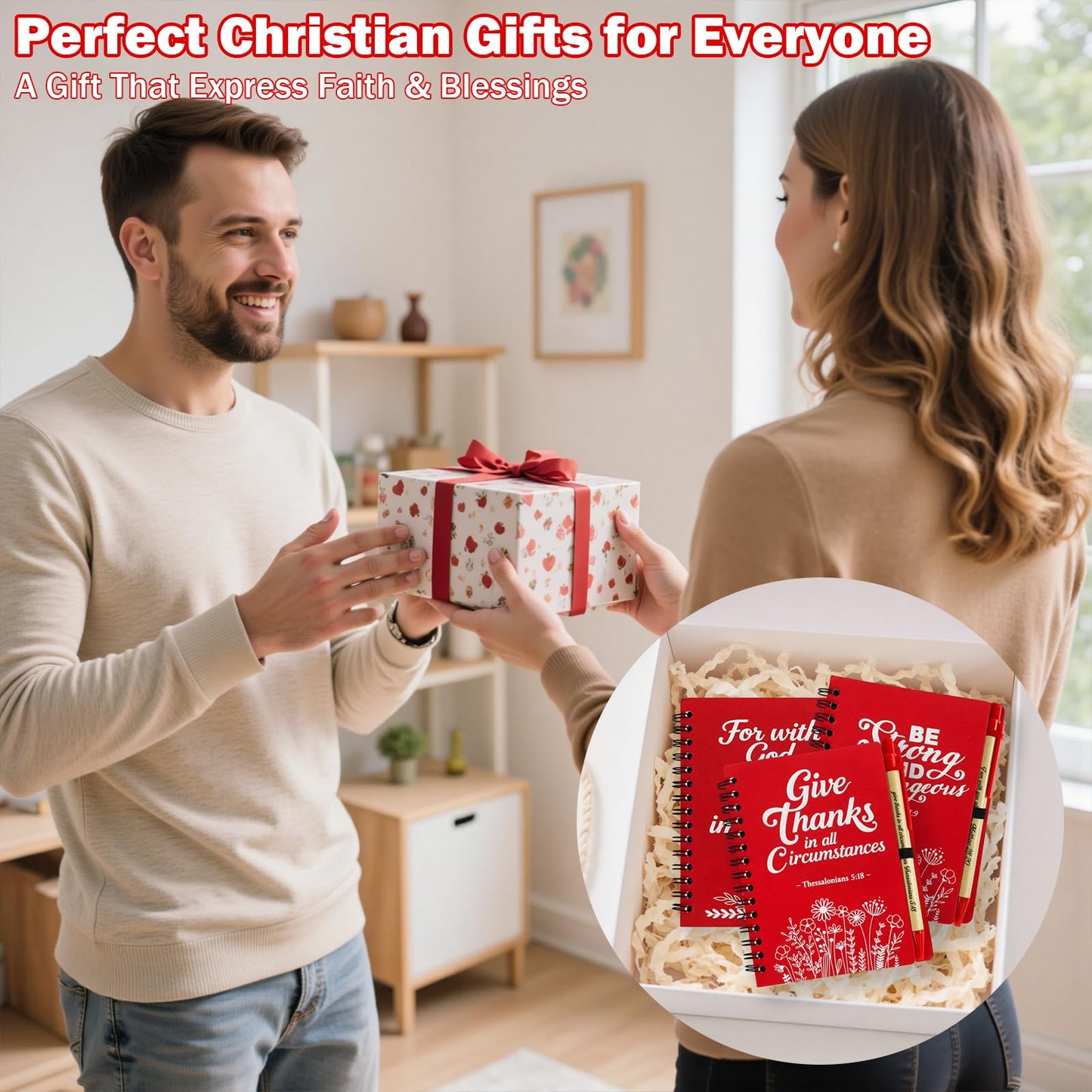 Succwoah 90 Pcs/30 Set Christian Gifts Bulk Prayer Journal Spiral Red Notebooks, Inspirational Notepad with Bible Verse Pen & Organza Bags, Perfect Religious Gifts for Men Women, Bible Study Groups, Church Members & Devotions