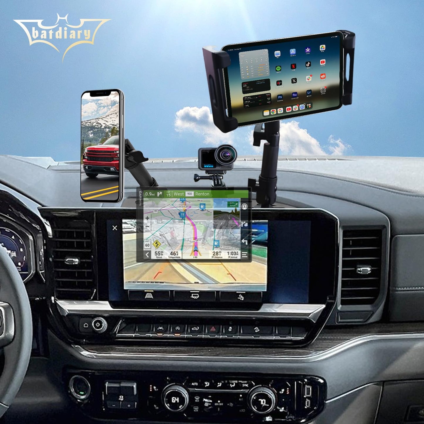 Batdiary 2024 2025 Silverado 1500 Magnetic Phone Mount Compatible with 2022 2023 2024 2025 Chevy Silverado GMC Sierra Accessories Metal Cell Phone Holder Dash Platform Mount(No-Drill Installation)