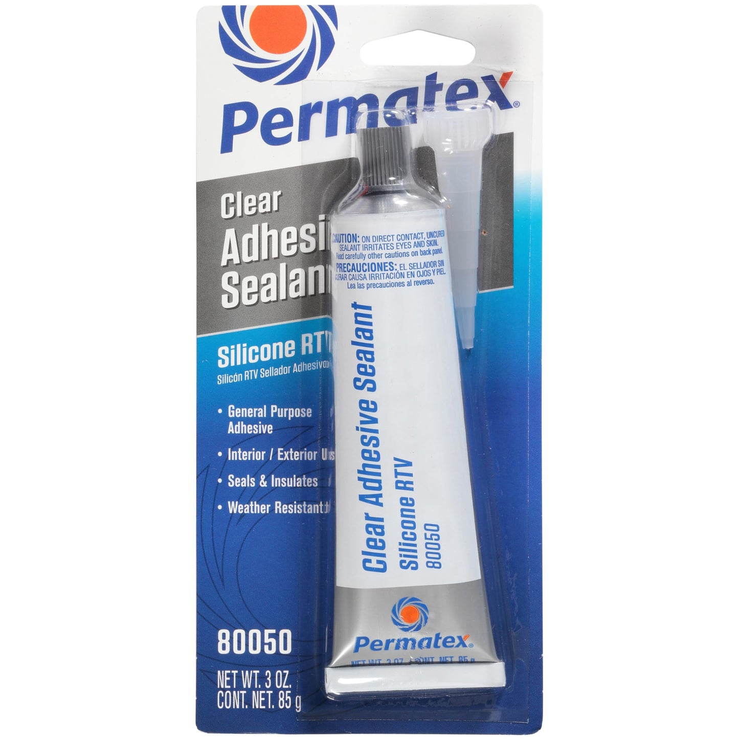 Permatex 80050-12PK Clear RTV Silicone Adhesive Sealant, 3 oz. (Pack of 12)