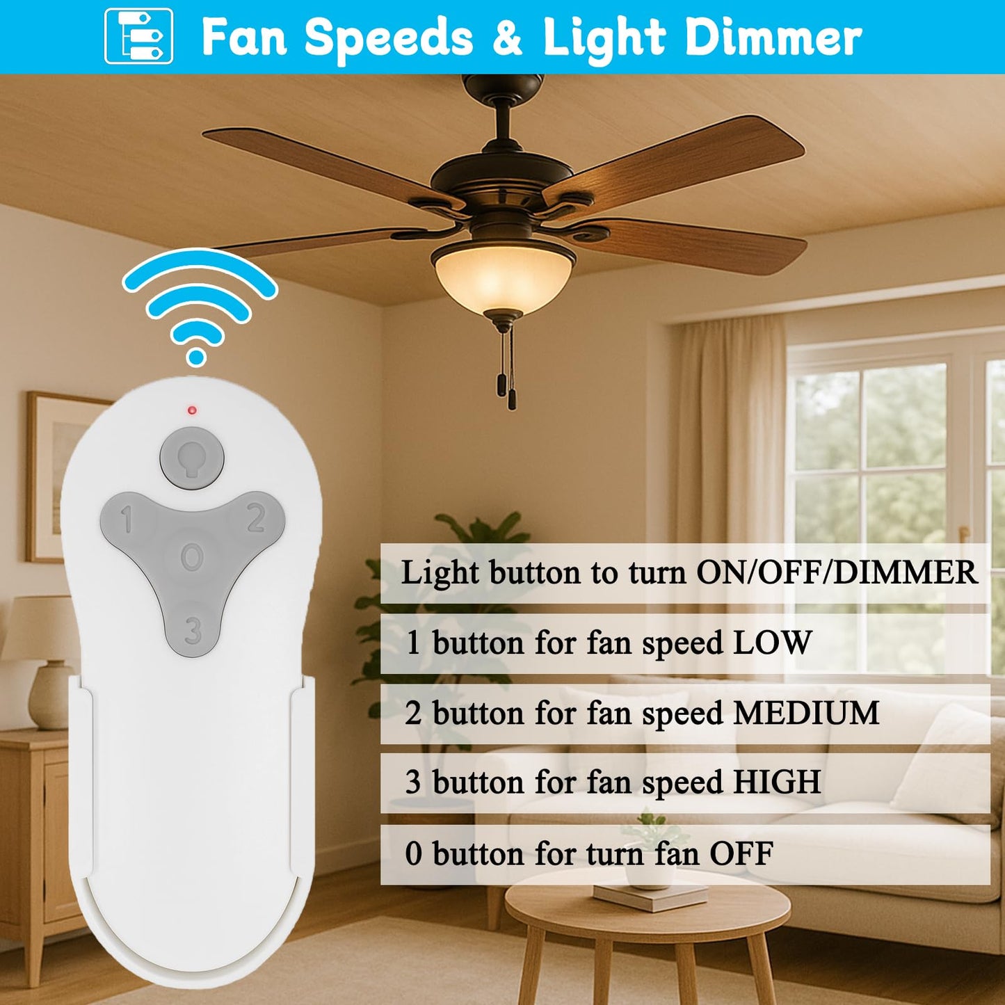 Ceiling Fan Remote Control Replacement for Harbor Breeze, Replace for A25-FA0138, KUJCE10311, TR214B, KUJCE10712, TR214A, KUJCE10610, Light Dimmer with 3 Speeds, 304.25MHz (Remote Only)