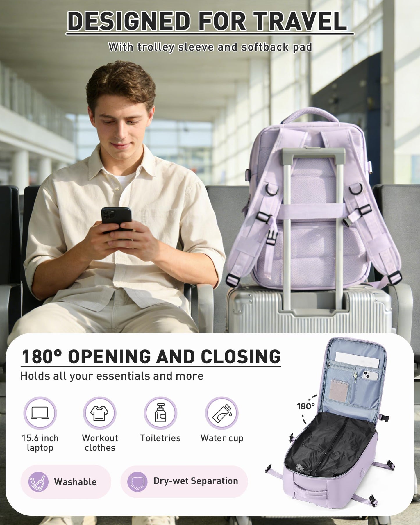 WONHOX Vacuum Seal Backpack for Travel with Air Pump Compression Daypack Personal Item Carry on Flight Approved Vacpack Laptop Space Saver Bags Storage with Vacuum System Travel Bag Women Men Purple
